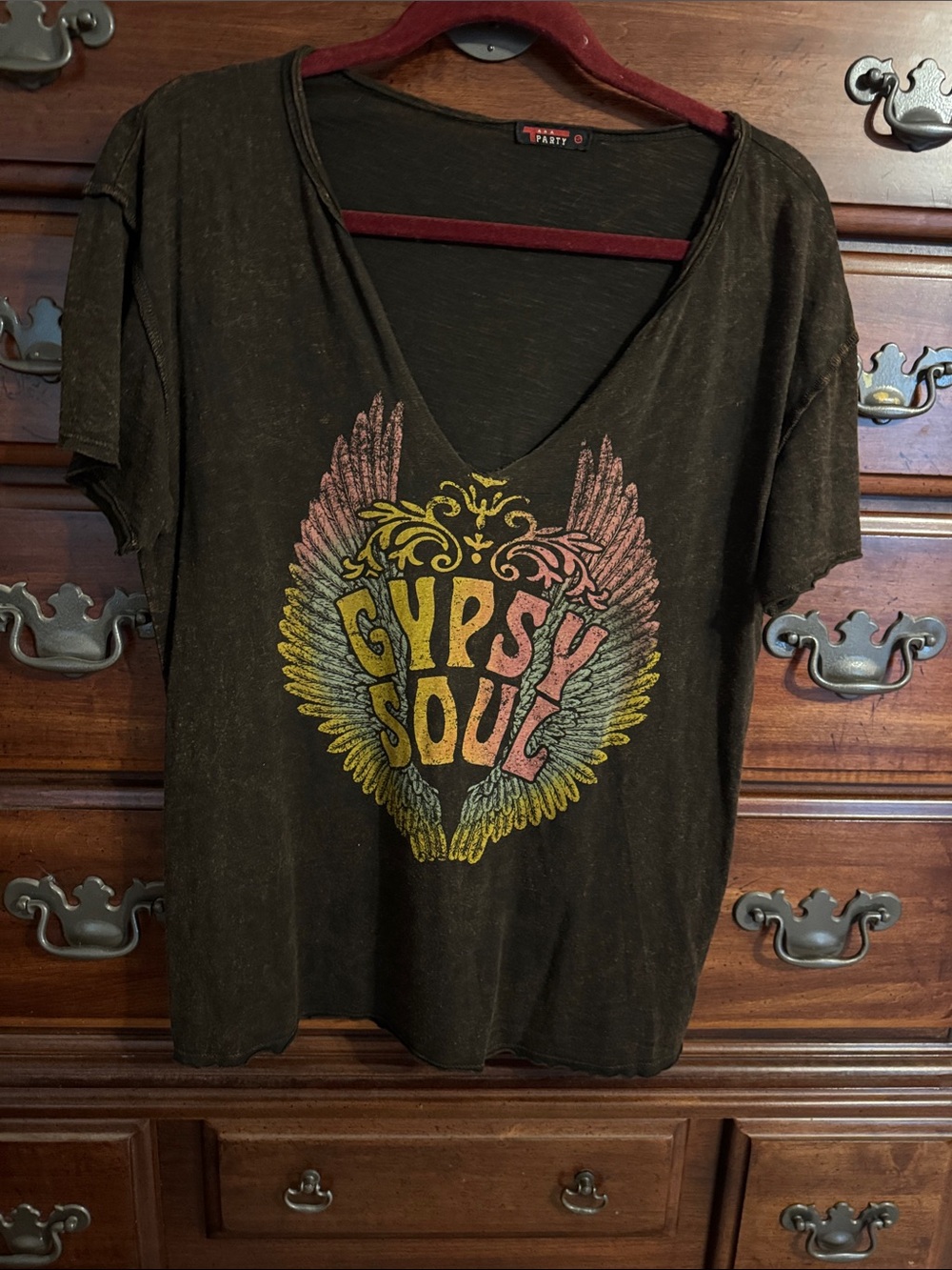 T Party Fashion Gypsy Soul V-Neck Tee - Black with Pink & Yellow Graphic